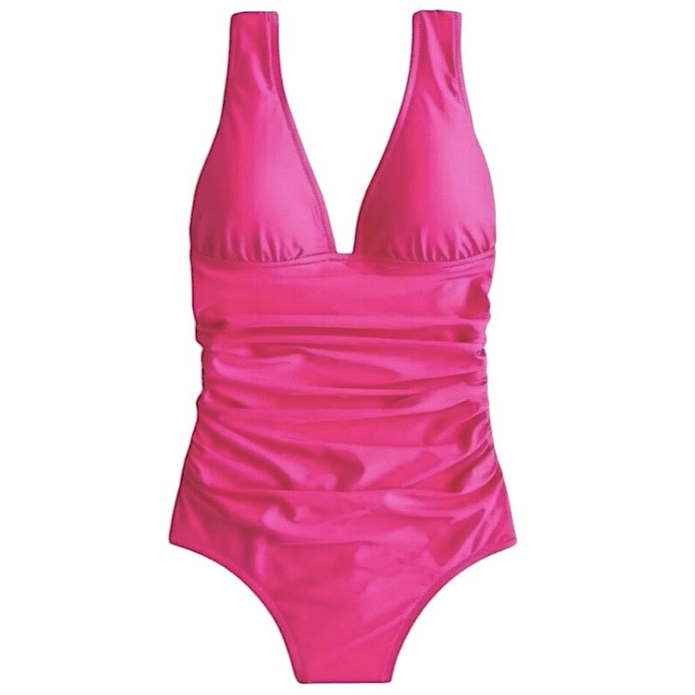 NWT J. Crew Vibrant Pink Ruched V-Neck One-Piece Swimsuit